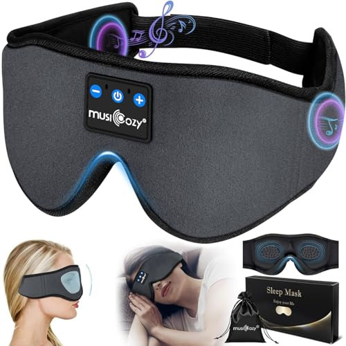 Bluetooth -Schlafmaske, aktualisierte musicozy 3D -Schlafkopfhörer Augenmaske mit Kopfhörern für Männer Frauen, drahtlose Musik Schlafmaske Schlafkopfhörer für Weihnachten
