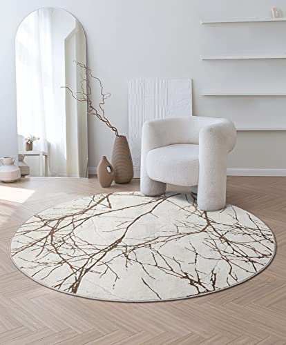 the carpet Mila moderner Teppich Wohnzimmer, elegant glänzender Kurzflor Wohnzimmerteppich in Creme mit Gold Blitz Muster, Teppich 200 cm Rund