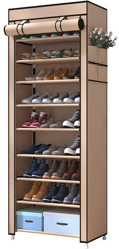 Dekohome Zapatero Estante de Tela de 10 Alturas y con Cubierta Frontal, Organizador de Zapatos Color Marrón Ideal para Optimizar Espacio, Simple Marrón