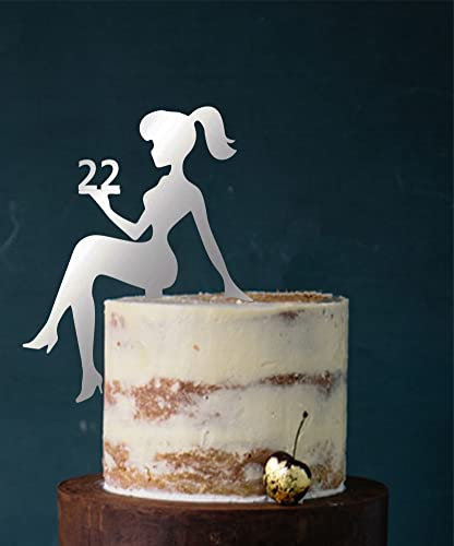 Girl, Birthday, Cake Topper, Girl's Birthday, Sweet 16, Sweet 18, Number, Topper, Birthday, Decoration (Silver (Mirrored on One Side), 22)