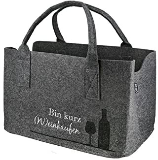 MF Filz Einkaufstasche  Bin kurz (W) einkaufen  Tragetasche, Handtasche, Geschenk, Einkaufstasche, Wein Geschenkidee Filz (Dunkelgrau)