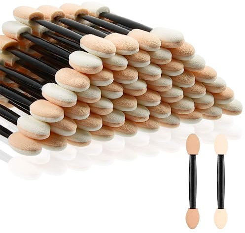 FENGCHUANG lidschatten Pinselset, 100 Stück lidschatten Pinsel Einweg, 7.7cm Lidschatten Pinsel Doppelseitige, Make Up Pinsel mit Schwammkopf für Alle Hauttypen Geeignet, für Frauen Make Up