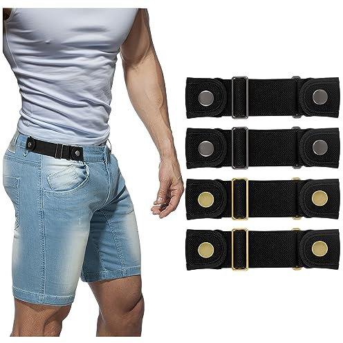 BELTROAD 4Pack Gürtel Ohne Schnalle für Herren Damen, Elastischer Stretchgürtel Unsichtbarer Schnallenfreier Ohne Löcher Gürtel für Herren Damen, 2 Schwarz+2 Schwarz, fit 2 loop distance 21-30cm