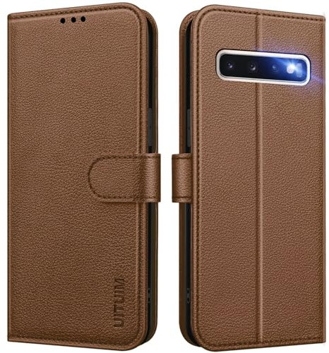 UITUIM Handyhülle für Samsung Galaxy S10 (Nicht für S10+), Klapphülle Leder Hülle Klappbar Flip Case Cover mit Magnet Kartenfach Geldbörse Ständer Etui Schutzhülle Handytasche für Samsung S10 4G,Braun