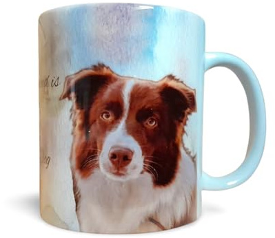 Brown and White Border Collie Dog Coffee Mug, 11oz 325ml Tea Cup, Original Design