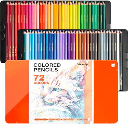 Woomer Premium 72 Buntstifte, Künstler, 3,8 mm, cremiger, weicher Kern mit lichtechter, lebendiger Farbe, ideal für Kinder, Erwachsene, Anfänger, mit Etui