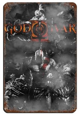 Game God of War Kratos Poster 1 Retro Poster Metall Blechschild Chic Art Retro Eisen Malerei Bar Menschen Höhle Cafe Familie Garage Poster Wanddekoration 20 x 30 cm