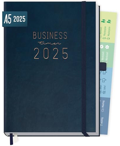 Häfft® Business-Timer Deluxe 2025 A5 Nachtblau 1 Woche 2 Seiten - Buchkalender, Terminplaner, Wochenplaner, Wochenkalender, Organizer, Terminkalender - nachhaltig & klimafreundlich