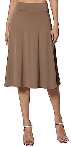 Knielanger Rock Damen Sommer Einfacher Komfort-Basic-Stretch-Rock in A-Linie mit ausgestelltem Knie für Damen Wollrock Kurz (Khaki, S)
