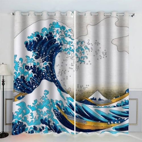 Rideau Style Japonais 3D Rideau Occultant Art Japonais Opaque Salon Rideaux Oeillets Polyester Décor Intérieur Rideau Thermique Isolant Anti Froid 234 x 183 cm LxH