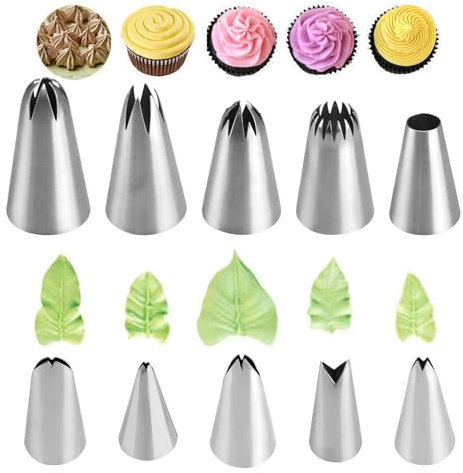 GeRRiT Set di Ugelli per Decorare, 10 Pezzi Beccuccio Sacca a Poche, Beccucci sac a Poche Professionali, Beccucci in Acciaio Inox, per Dessert Delicati Cupcakes e Biscotti