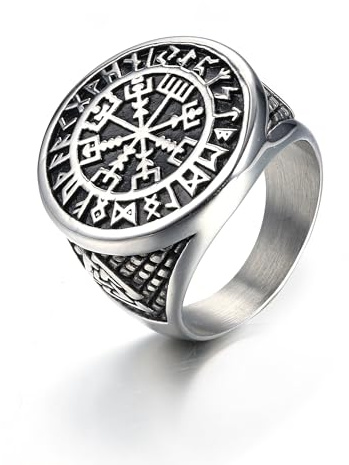 GTHIC Valknut-Ring für Männer, Wikinger-Kompass-Ring, Vintage-nordischer Schmuck, Schutzring für Männer, Schmuck, Geschenk, Silber, Größe 8