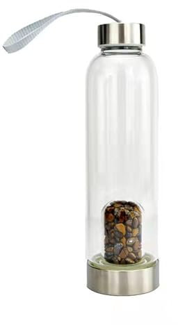 Wasserflasche Aus Naturkristall Wiederverwendbare Edelstein-Wasserflasche Quarzkristall Punkt Reiki Heilung Kristall Energie Elixier Infundiert Wasser Glasflasche Wasserflasche 550Ml / 18Oz ( Color :