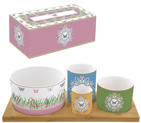 SET APERITIF 4 COUPELLES EN PORCELAINE SUR PLATEAU BAMBOU