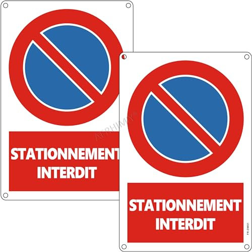 Panneau Stationnement Interdit Aluminium Réfléchissant 20×30 cm, 2 Pièces Pancarte Interdiction de Stationner Metal, Résistant aux UV, Imperméable, Avec Trous Percés