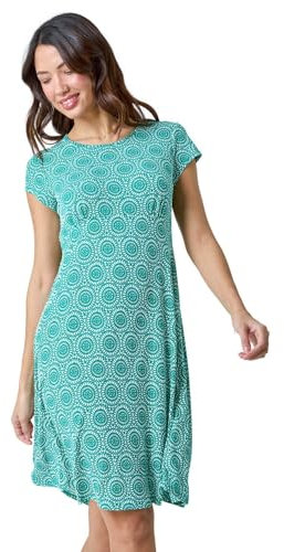 Roman Originals Women Gathered Chest Dress Ladies Stretchy Fit & Flare Swing Tea A Line Skater Empire Waist Ruched Knee Length Midi Smart Casual Work Going Out Party - Jade White - Size 20