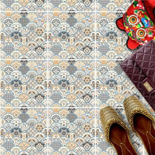 HUBDECO - Fliesenaufkleber - Küche, Badezimmer Deko - Klebefliesen - Bodenfliesen - Klebefolie Küche - Boden Schutzmatte - Selbstklebende Fliesen - 9 Stk. - Patchwork Muster - 10x10cm