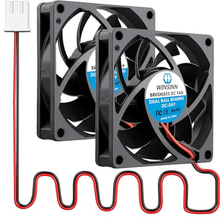 WINSINN Ventilador CC de 70 mm 24 V 7015 con rodamiento de bolas dual, refrigeración sin escobillas, 70 x 15 mm, 2 pines (paquete de 2 unidades)