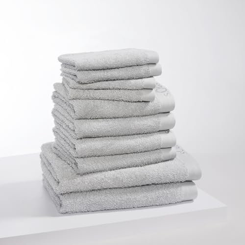 s.Oliver 10 TLG Handtuch Set - 100% Baumwolle, 600 g/m², weich & angenehm, 4X Gästehandtücher + 4X Handtücher + 2X Duschtücher hellgrau