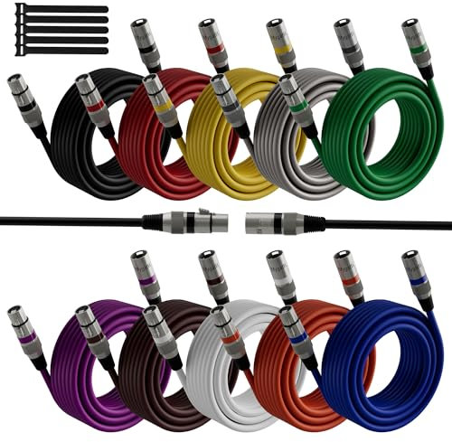 Cavo per microfono XLR Bilanciato 5M(10 Pezzi,multicolore),da maschio a femmina,schermatura a 3 pin,cavo patch DMX,con soppressione EMI e RFI,compatibile con amplificatore,altoparlante+5 fascette