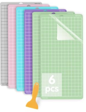 Jerilla 6pcs Cutting Mat for Cricut 12x24 inch StandardGrip/LightGrip/StrongGrip/FabricGrip Cutting Mats Set Adhesive Sticky Cutting Mats for Cricut Maker/Explore One/Air/Air 2 with Scraper