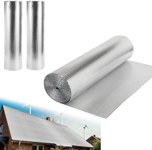 Ollewiellan Isolierfolie 1M X 30M Reflexionsfolie Heizung 30㎡ thermofolie Alu-Luftpolsterfolie Dämmfolie Isolierung für Wohnmobile Abstellräume Garagen Fenster Dächer Gewächshäuser