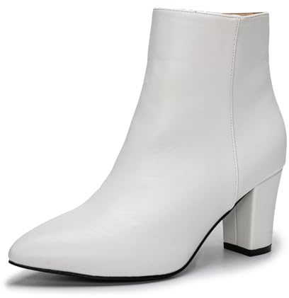 Stivaletti corti alla caviglia da donna con tacco grosso classico, stivali al polpaccio, scarpe eleganti alla moda per feste, bianco, 40 EU