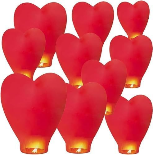 Linternas de cielo chinas blancas, paquete de 10, linternas de papel grandes para bodas, cumpleaños, memorial, Navidad (Rojo)