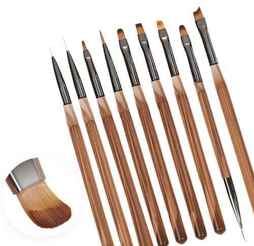 9 Pcs Nail Art Liner Brushes, Fine Liner Striping Brush, Nail Art Striping Brushes, Design Brush Metal Handle Nail Drawing Pens for Long Lines, Thin Details, Fine Drawing