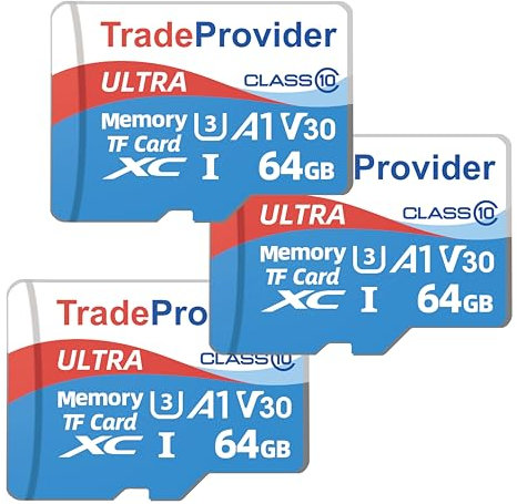 64GB TF Memory Card (3 pack), 4K Video Recording Playback Up to 140MB/s Read Speed for Dash Cam Security Cameras TF GPS Game Players Memory Card, A1 C10 U3 V30 PDAS, Drones by TradeProvider®