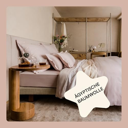 Amqua Ägyptische Baumwolle Satin-Bettwäsche 155x220 Rosa - Bettbezug & Kissenbezug 80x80 - Hotel Aesthetic