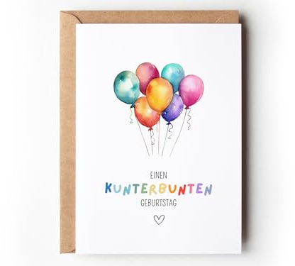 Paperlane by Essi Bunte Ballons Geburtstagskarte für Kinder, farbenfrohe Glückwunschkarte DIN A6 für Mädchen und Jungen, Grußkarte Luftballons Aquarell Kindergeburtstag (1 Klappkarte mit Umschlag)