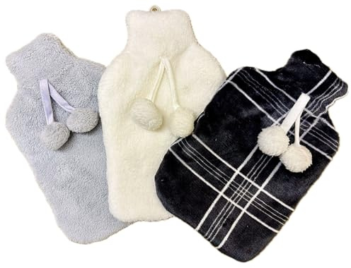 Pack of 3 Hot Water Bottles - Natural Rubber 2 Litre Capacity - 3 Colours in Pack | Classic Premium Hot Water Bottle, for Hot and Cold Therapy, Pain Relief, Sore Muscles (with Cosy Cover - Set C)