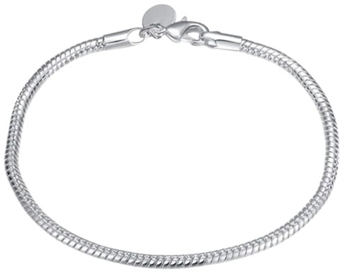 Fc'Noqgn Damenarmband Silber Karabinerverschluss DIY-Armband mit Charms Verstellbares Armband Charms Armband Schlangenkette Damenarmband Herrenarmband Silberarmband Schmuck Geschenk (Silber)