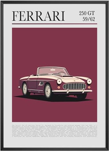 MJ-GRAPHICS® Poster Ferrari 250 GT 59/62 Poster Klassiker Auto Bild Oldtimer Kunstdruck Wohnzimmer Wandbild Oldtimer Sportwagen Geschenk Retro Deko – A3 Ohne Rahmen
