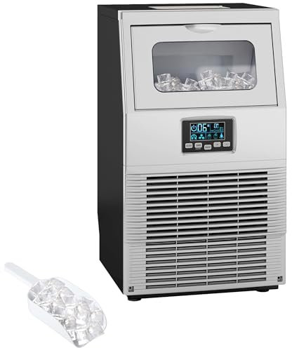 HOMCOM Commercial Ice Maker Machine, Freestanding Industrial Ice Cube Maker with Digital Control, Ice Scoop, Self-cleaning, 4kg Ice Storage, 30kg/24 Hours for Home, Office, Bar, Restaurant