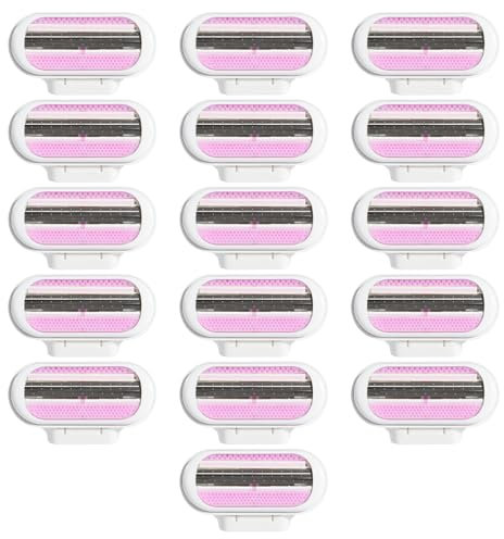 16 Stück Rasierklingen Damen, Smooth Ersatzklingen Damenrasierer Set mit Feuchtigkeitsspendenden Schutzkissen, Rasierklingen Rasierer Frauen für Empfindliche Haut und Intimbereich (Rosa)