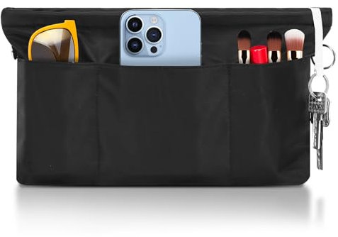 GTNCE Bag-in-Bag Organizer mit Schlüsselbund - Wasserdichtes Multi-Pocket Taschenorganizer für Damen- und Mädchenhandtaschen (Schwarz, M)