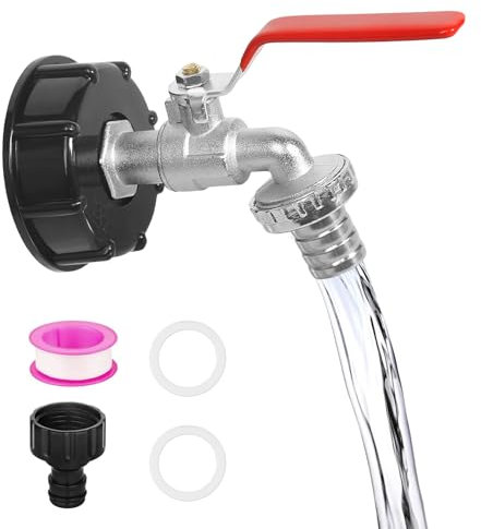 IBC Tank Auslaufhahn 3/4 zoll, aus Alu-Kugelhahn Tankhahn, Absperrhahn Tropffrei, mit 3/4 zoll Anschluss Adapter, 1000L Wassertank Zubehör, IBC Container Regenfass Anschluss Adapter für Wassertank