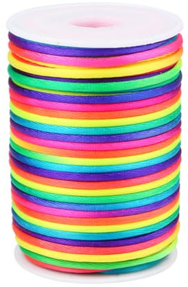 Nylon-Satin-Kordel für Makramee-Armbänder, chinesische Knoten, Halsketten, Schmuckherstellung, 45 m (Regenbogen)
