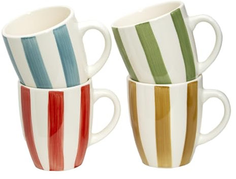 Darthome Set of 4 Colour Stripe Mugs 390ml Ceramic Rainbow Patterned Home Tea Coffee Cups