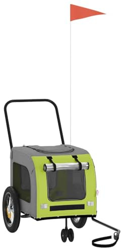 vidaXL Fahrradanhänger für Haustiere mit Speicher Grün und grau