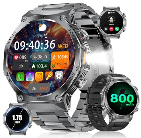 SUNKTA Orologio da uomo con 800 mAh/1,75 pollici HD grande schermo/LED lampada, Smartwatch da uomo con monitor di frequenza cardiaca e sonno/100 modalità sportive, IP68 impermeabile Android iOS