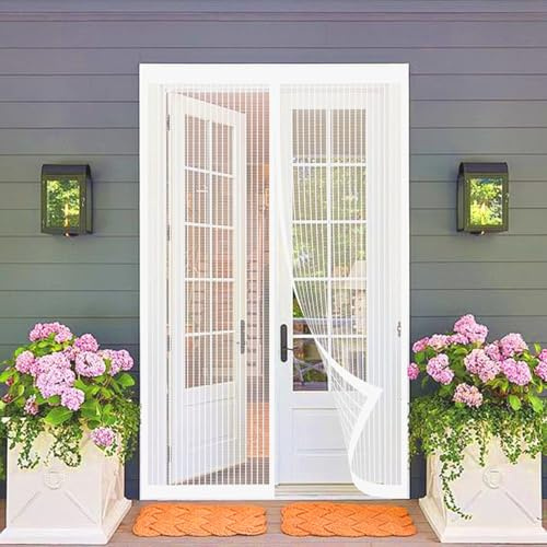 Moustiquaire Porte Fenetre 117 x 222 cm Moustiquaire Porte Magnétique Différentes Tailles Fenetre Magnétique Anti Mouche Anti Insecte pour Cave, Terrasse, Blanc