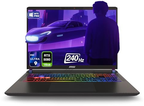 MSI Vector 16 HX AI Gaming Laptop, Intel Ultra 9-275HX, 64 GB DDR5 RAM, 2 TB PCIe SSD, 16 WQXGA (2560x1600) 240Hz Display, Nvidia G-Force RTX 5080, 24 Zone RGB Keyboard, W11 Pro, Cosmo Gray