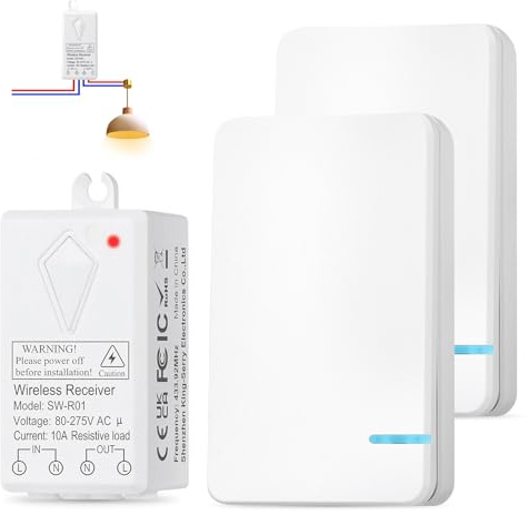 Funk Lichtschalter 230v, Wireless Lichtschalter Set, Funkschalter Licht, Kabelloser Empfänger Kit Für In-/Außen Lampe 1000w