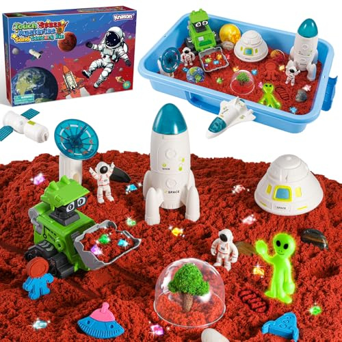 KNASON Arena Juguetes Mágica de Espacio Exterior,Arena Sand con Arenas,Extraterrestre Brillante y Gemas,Caja de Arenas con Tapa,Sand para Arenero Regalo para Niños de 3 a 8 Años
