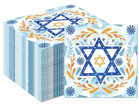 Kotkiddy 40 Stück Hanukkah Servietten, Gold-Blau, Einweg Papierservietten für Jüdische Feiertage, Bar Mitzwah, Bat Mitzwah, Hochzeit, Festliche Tischdeko