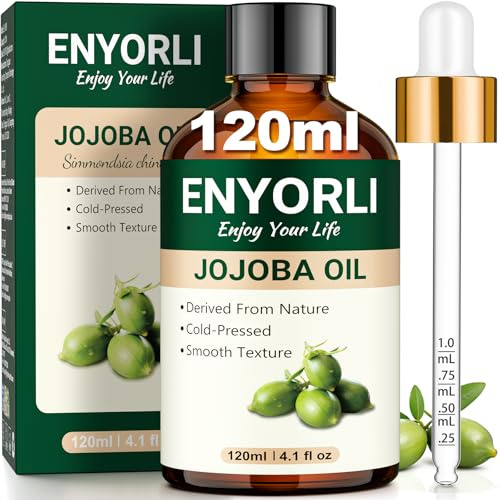 Jojobaöl 120ml Kaltgepresst, Körperöl & Gesichtsöl, Vegan & Hexanfrei | Für Gesicht & Körper, intensive Feuchtigkeitspflege für trockene Haut, kaltgepresst, mit Skala-Pipette & Braunglasflasche