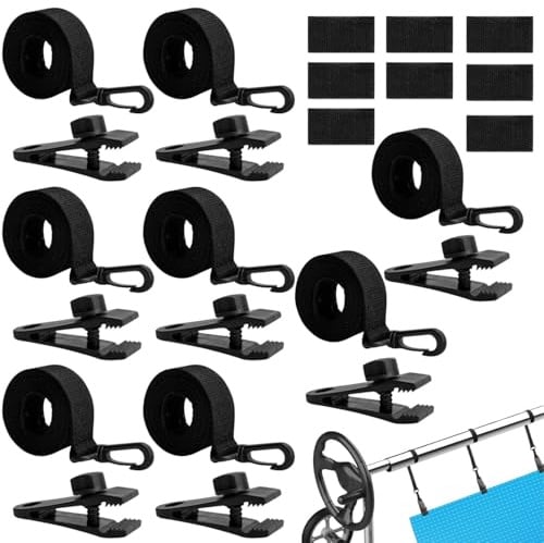 EVBOTGEE Attache Bache Piscine et Clips, Enrouleur Bache Piscine Sangles, Clips Dentés à Forte Adhérence, pour Couvertures Solaires et Bâches